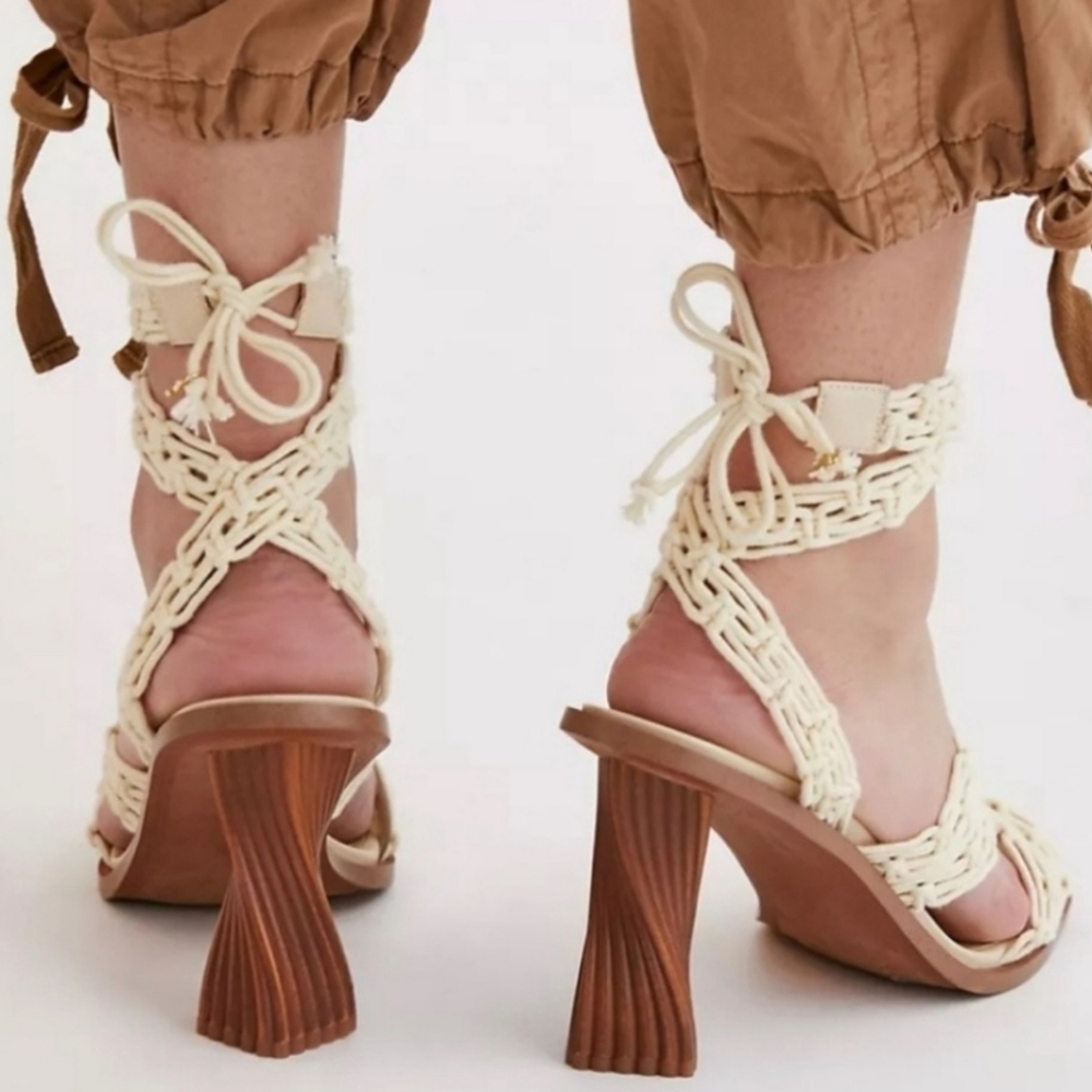 Sam Edelman Cream Braided Ankle-Tie Heels - Picture 10 of 15